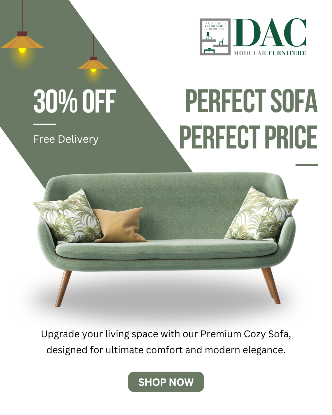 Green and White Illustrative Modern Sofa Furniture Sale Instagram Post